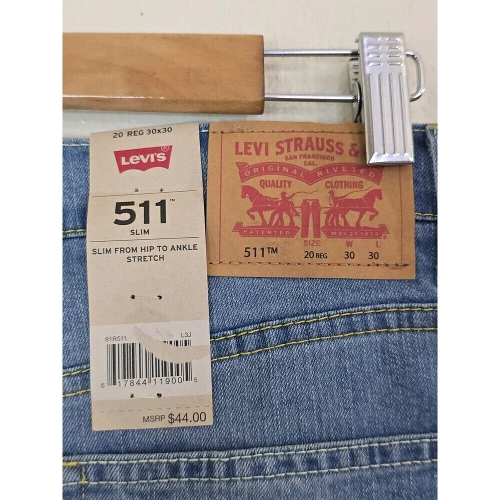 Levis 511 Slim Fit Jeans Mens 30x30 Light Wash Stretch Denim NWT